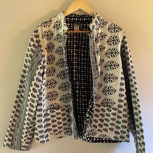 Patterned Black and White Kimono Jacket - Reversible